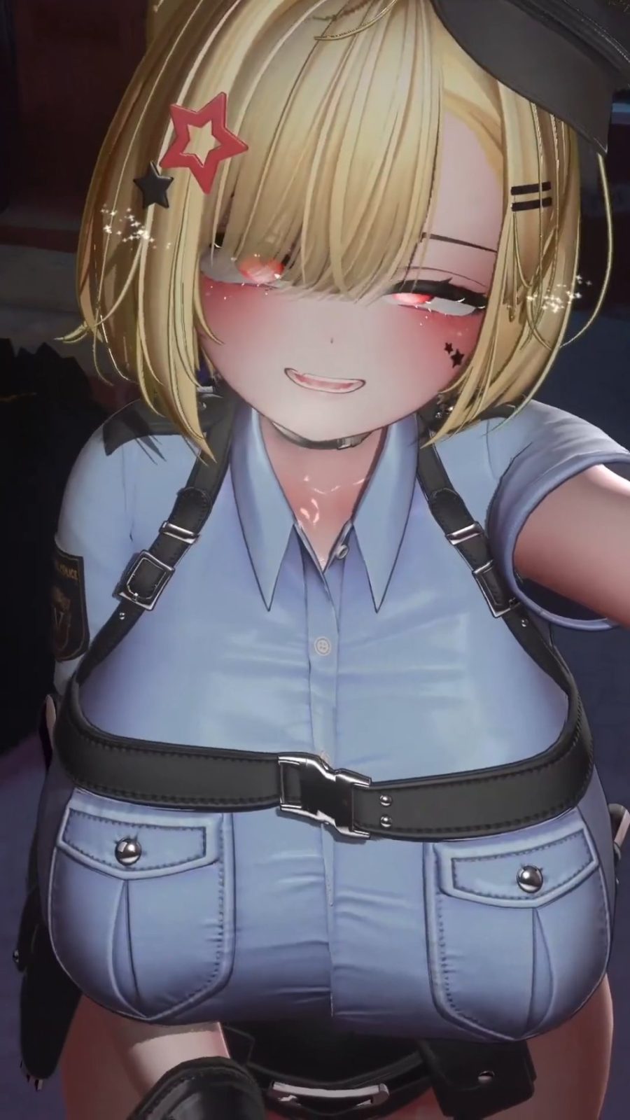 英語でカウントダウンされながら警察官コスの巨乳ちゃんに扱かれる