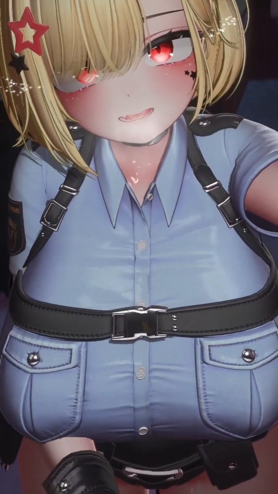 英語でカウントダウンされながら警察官コスの巨乳ちゃんに扱かれる サンプル画像