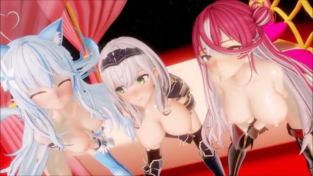 【MMDホロライブ】白〇ノ〇〇＆〇花〇ミ〇＆宝〇マ〇ン おっぱい謝罪ダンス サンプル画像